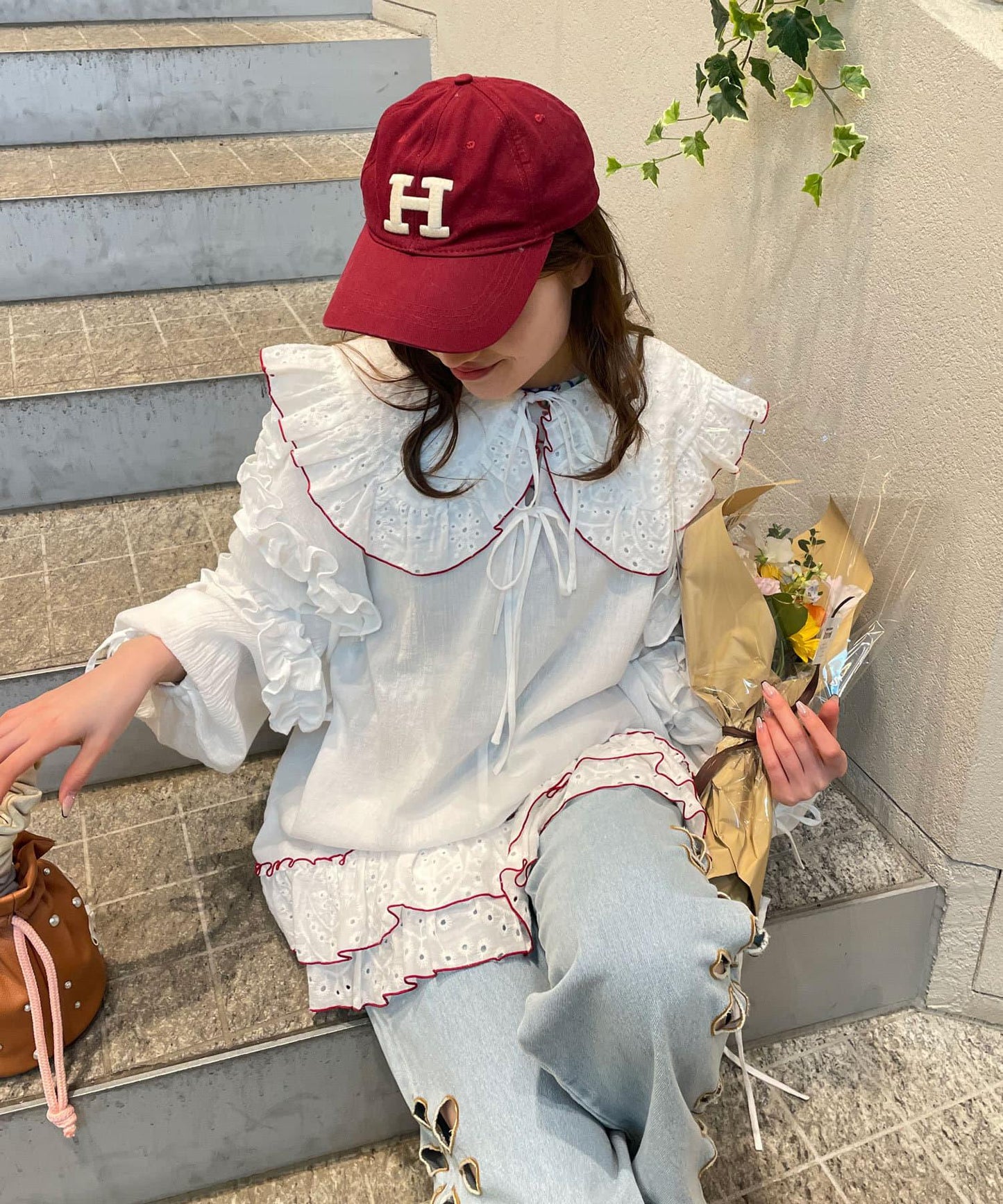【阿雅企劃】【HELLO.SANFRANCISCO/舊金山你好】配色拼接荷葉邊長款上衣