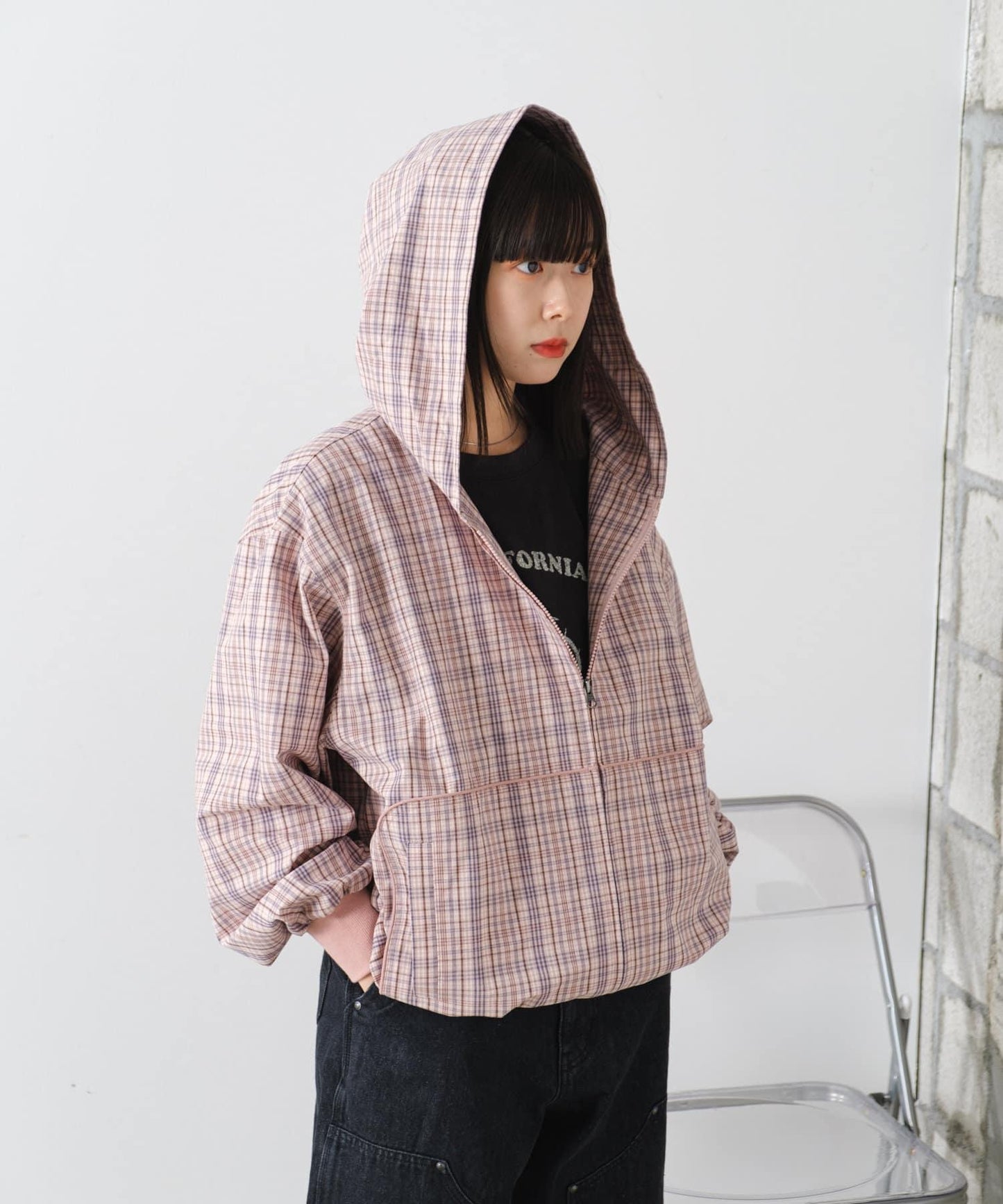 【WHIMSIC】格紋拉鍊連帽襯衫
