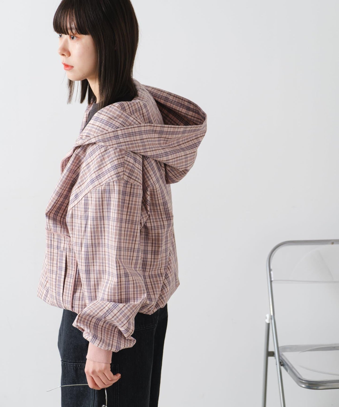 【WHIMSIC】格紋拉鍊連帽襯衫