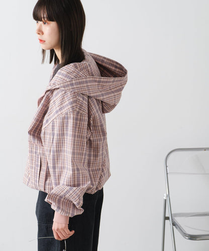 【WHIMSIC】格紋拉鍊連帽襯衫