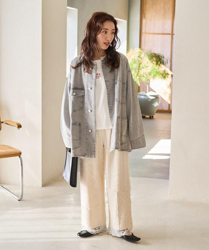 蕾絲 拼接 長褲