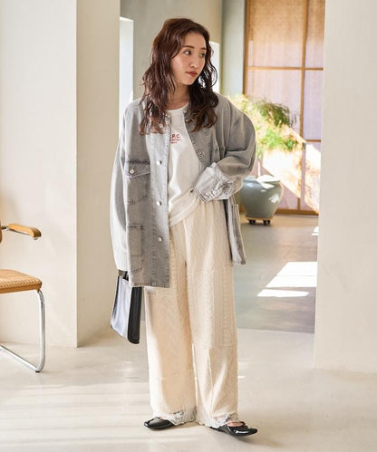 蕾絲 拼接 長褲