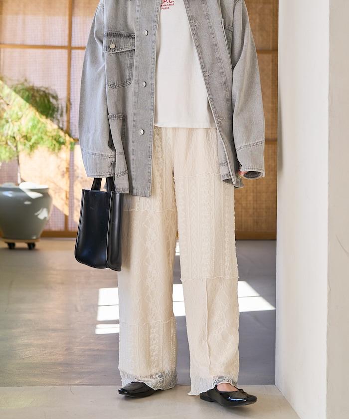 蕾絲 拼接 長褲