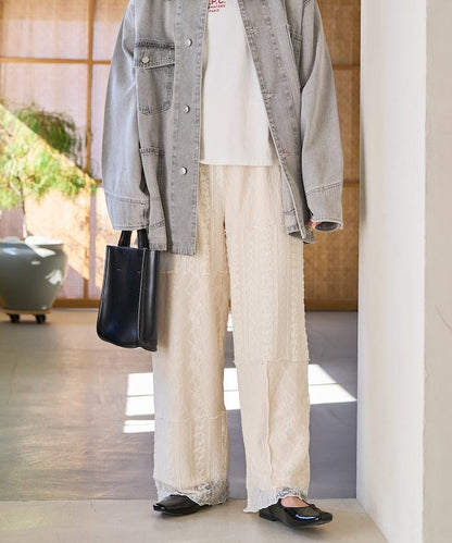 蕾絲 拼接 長褲