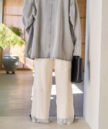 蕾絲 拼接 長褲