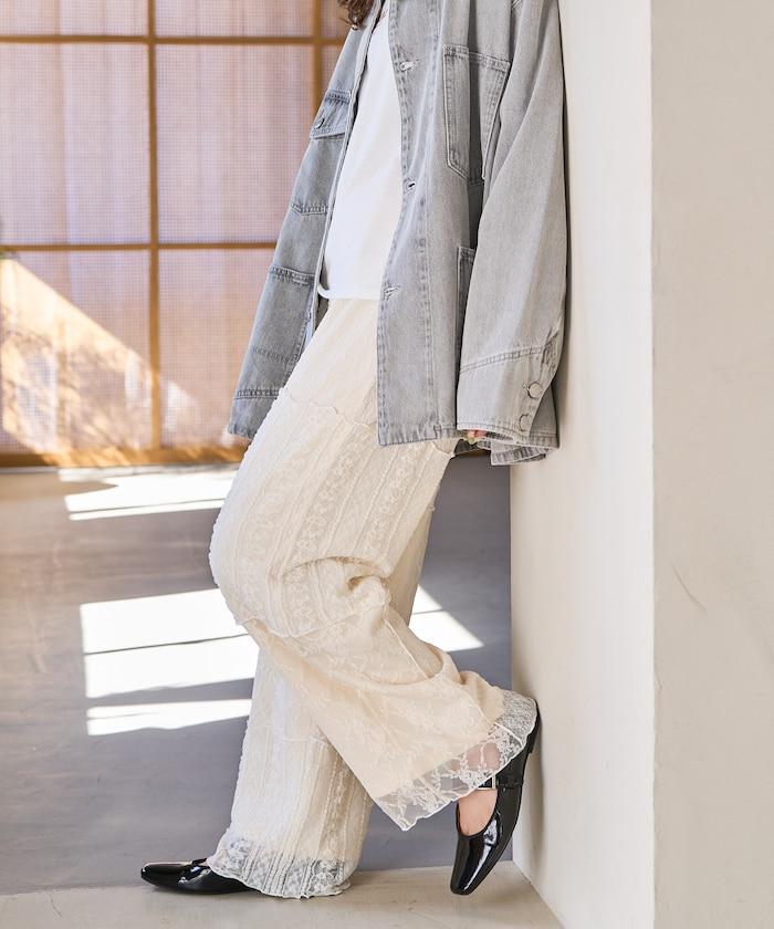 蕾絲 拼接 長褲