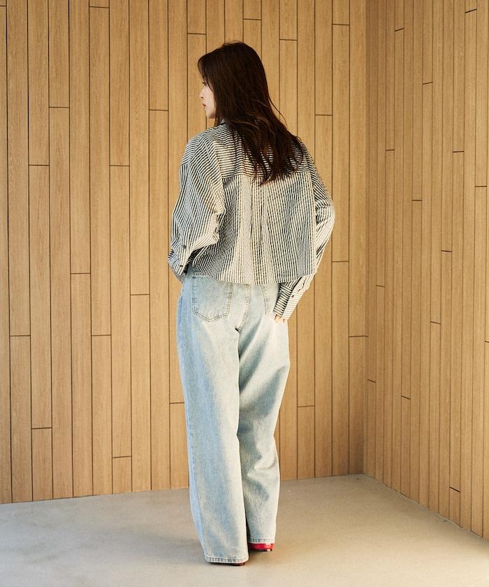花邊短款條紋襯衫