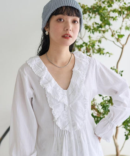 荷葉領 針褶襯衫