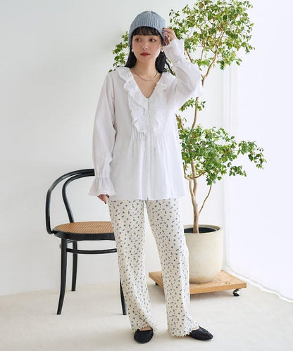 荷葉領 針褶襯衫