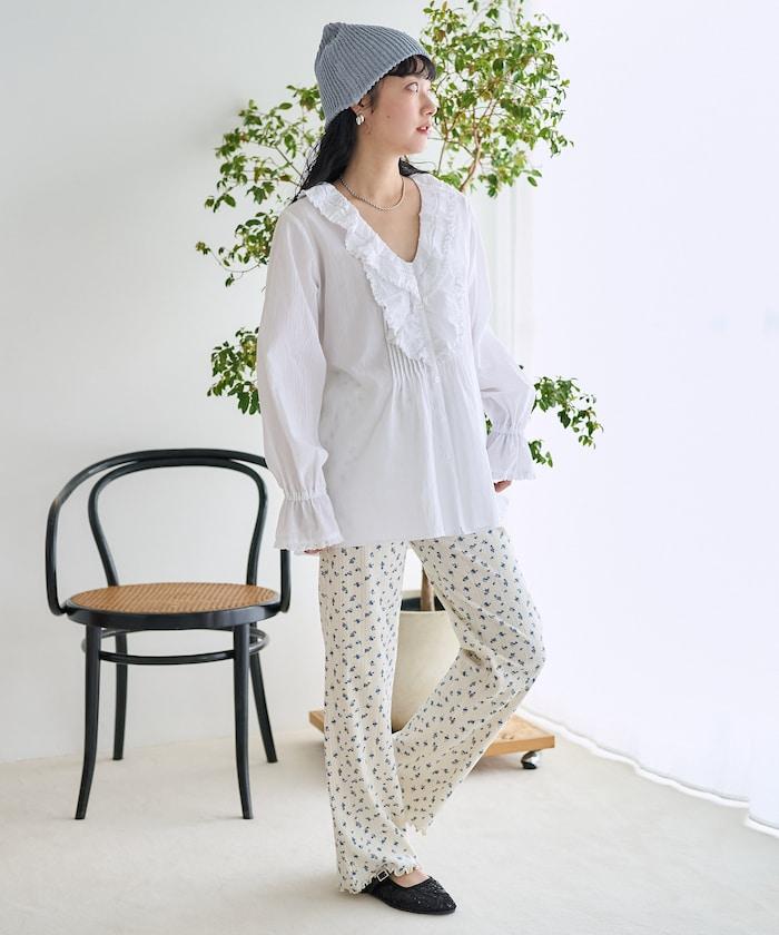 荷葉領 針褶襯衫