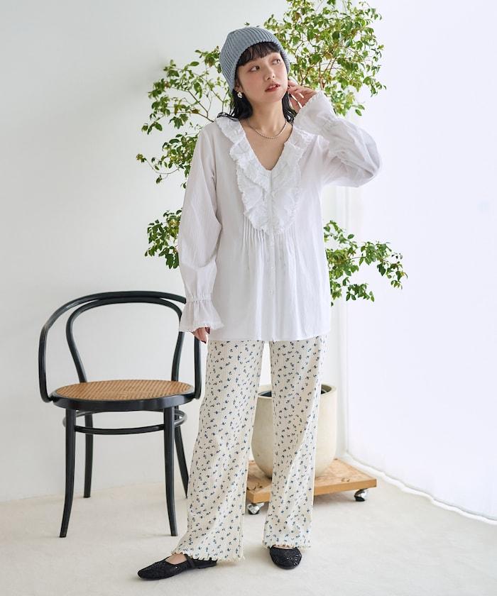 荷葉領 針褶襯衫