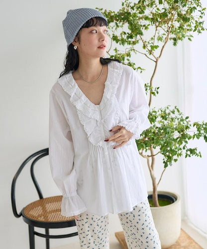 荷葉領 針褶襯衫