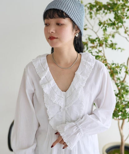 荷葉領 針褶襯衫