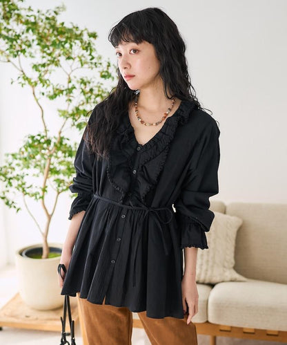 荷葉領 針褶襯衫