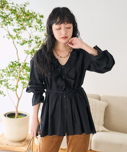 荷葉領 針褶襯衫