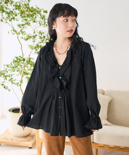 荷葉領 針褶襯衫