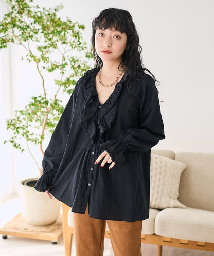 荷葉領 針褶襯衫