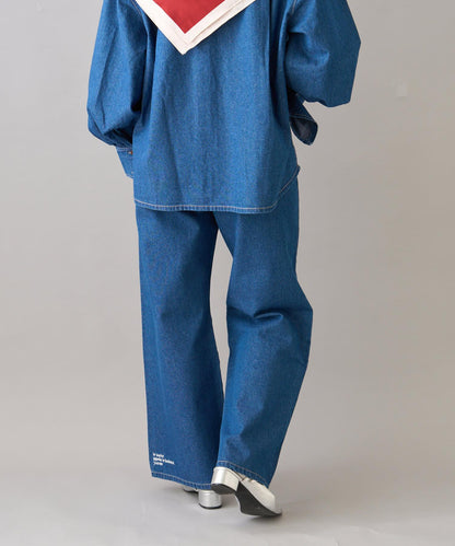 【柳樹】拼接下襬刺繡牛仔褲