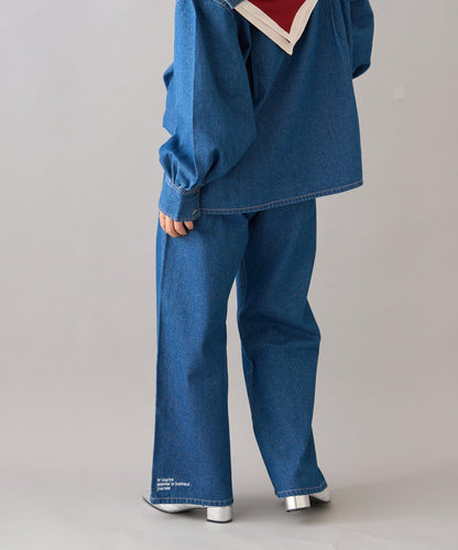 【柳樹】拼接下襬刺繡牛仔褲