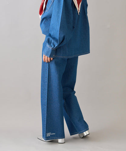 【柳樹】拼接下襬刺繡牛仔褲