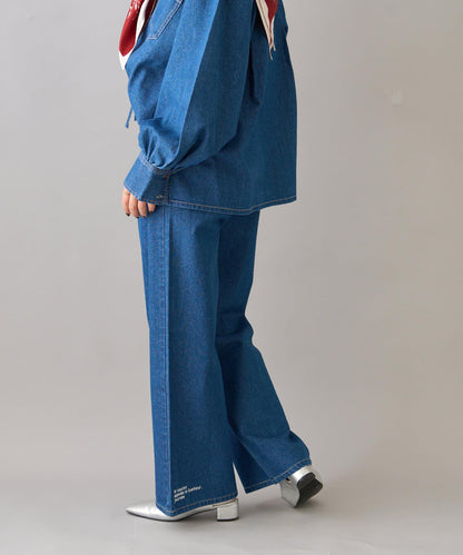 【柳樹】拼接下襬刺繡牛仔褲