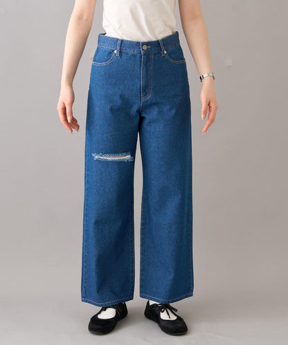 【柳樹】拼接下襬刺繡牛仔褲