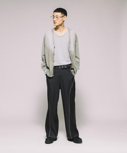 復古風格 硬漂白處理 V領 針織開衫