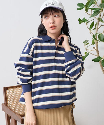 多色條紋polo領上衣
