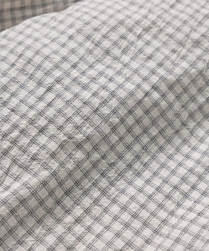 普通顏色 長袖格子襯衫 褶皺加工
