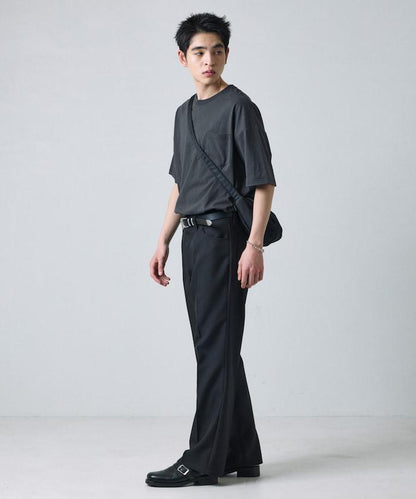 修身款彈力斜紋闊腿褲