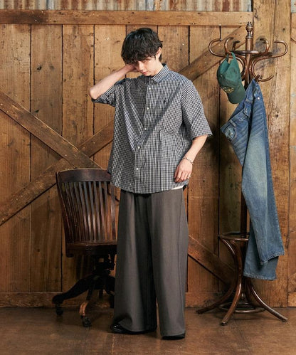 聯名 一點刺繡格子短袖襯衫