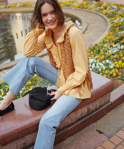 荷葉領 針褶襯衫