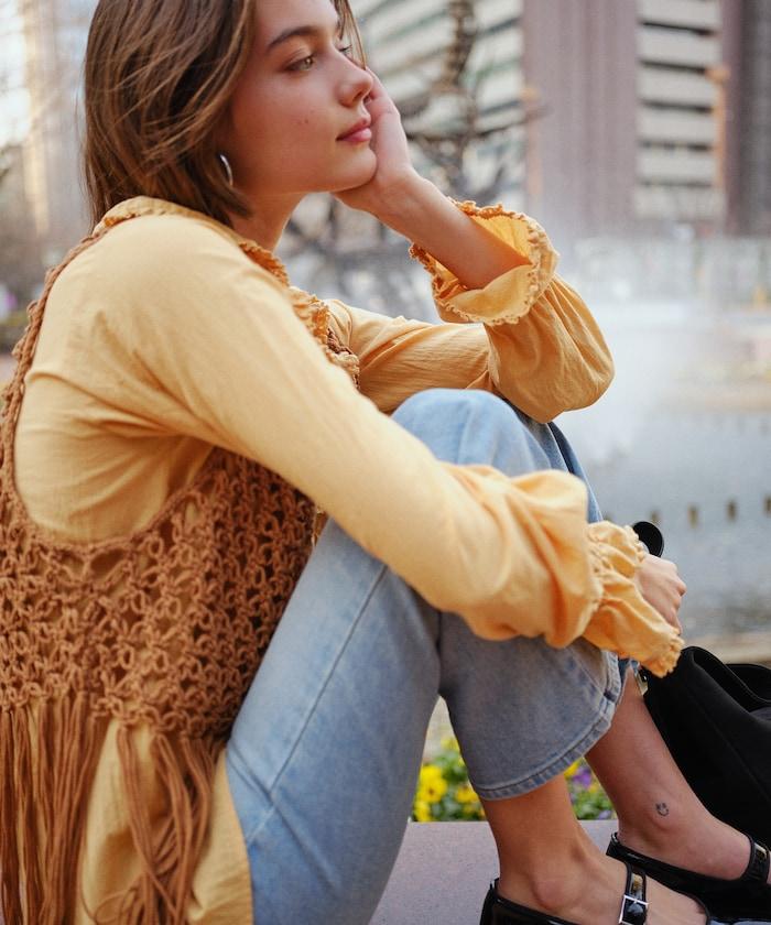 荷葉領 針褶襯衫