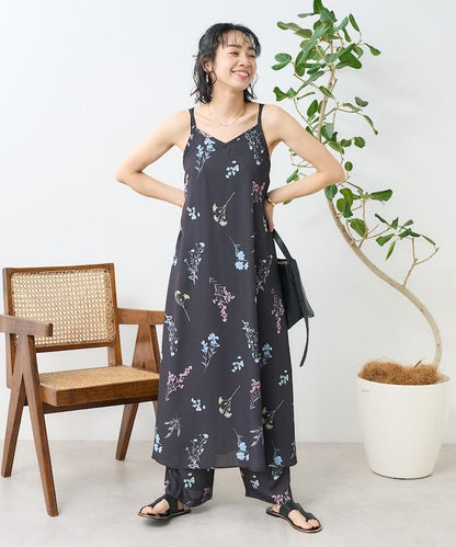 大花印花吊帶連衣裙