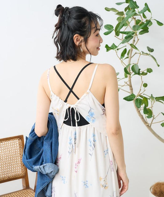 大花印花吊帶連衣裙