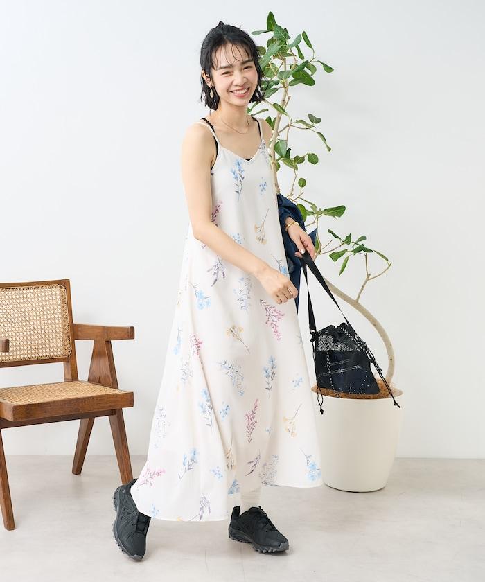 大花印花吊帶連衣裙