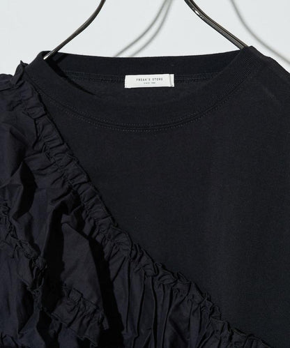 褶邊蕾絲拼接長袖T恤