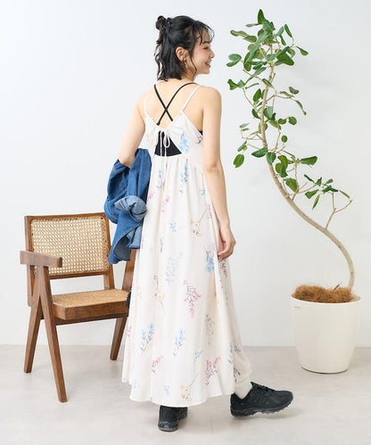 大花印花吊帶連衣裙