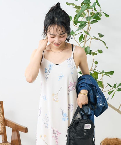 大花印花吊帶連衣裙