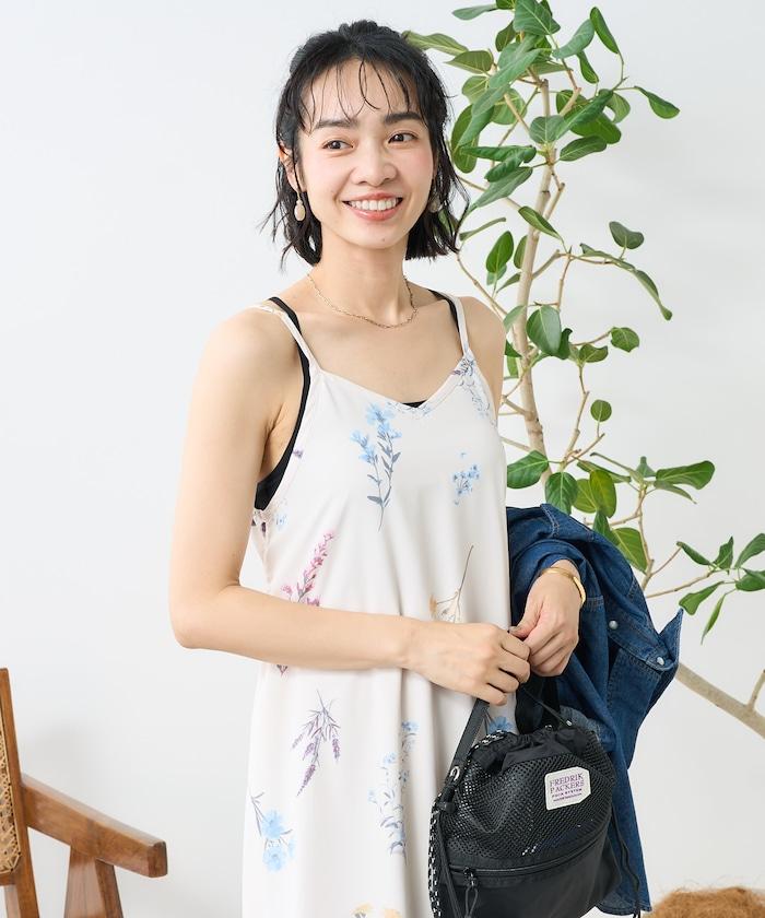 大花印花吊帶連衣裙