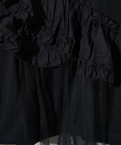 褶邊蕾絲拼接長袖T恤