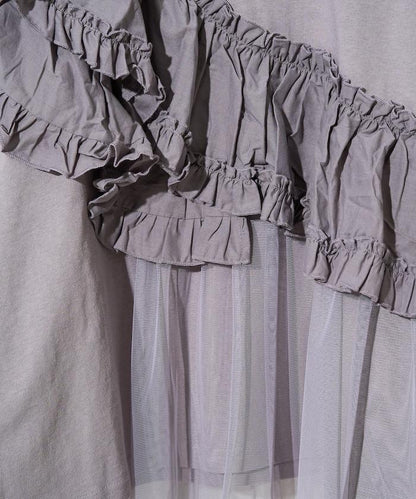 褶邊蕾絲拼接長袖T恤