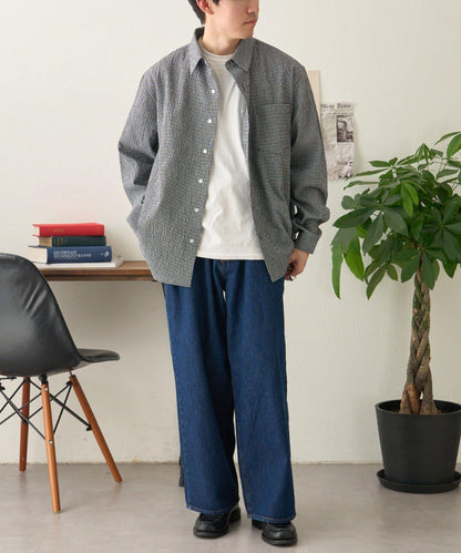 【男女通用】寬鬆剪裁透視足球格紋襯衫