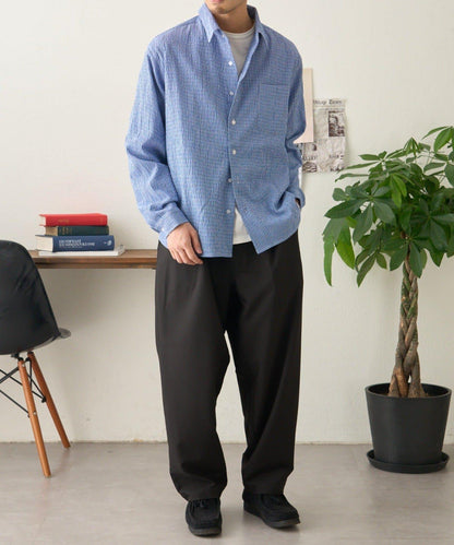 【男女通用】寬鬆剪裁透視足球格紋襯衫
