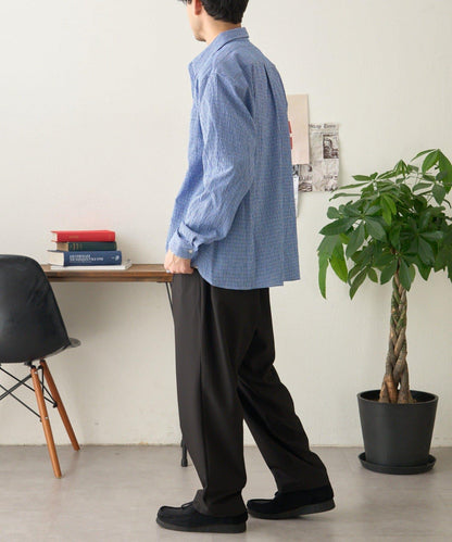 【男女通用】寬鬆剪裁透視足球格紋襯衫