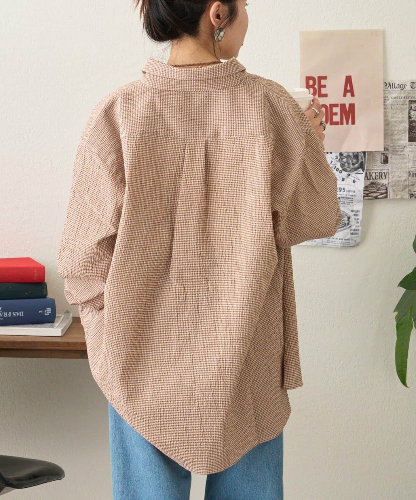 【男女通用】寬鬆剪裁透視足球格紋襯衫