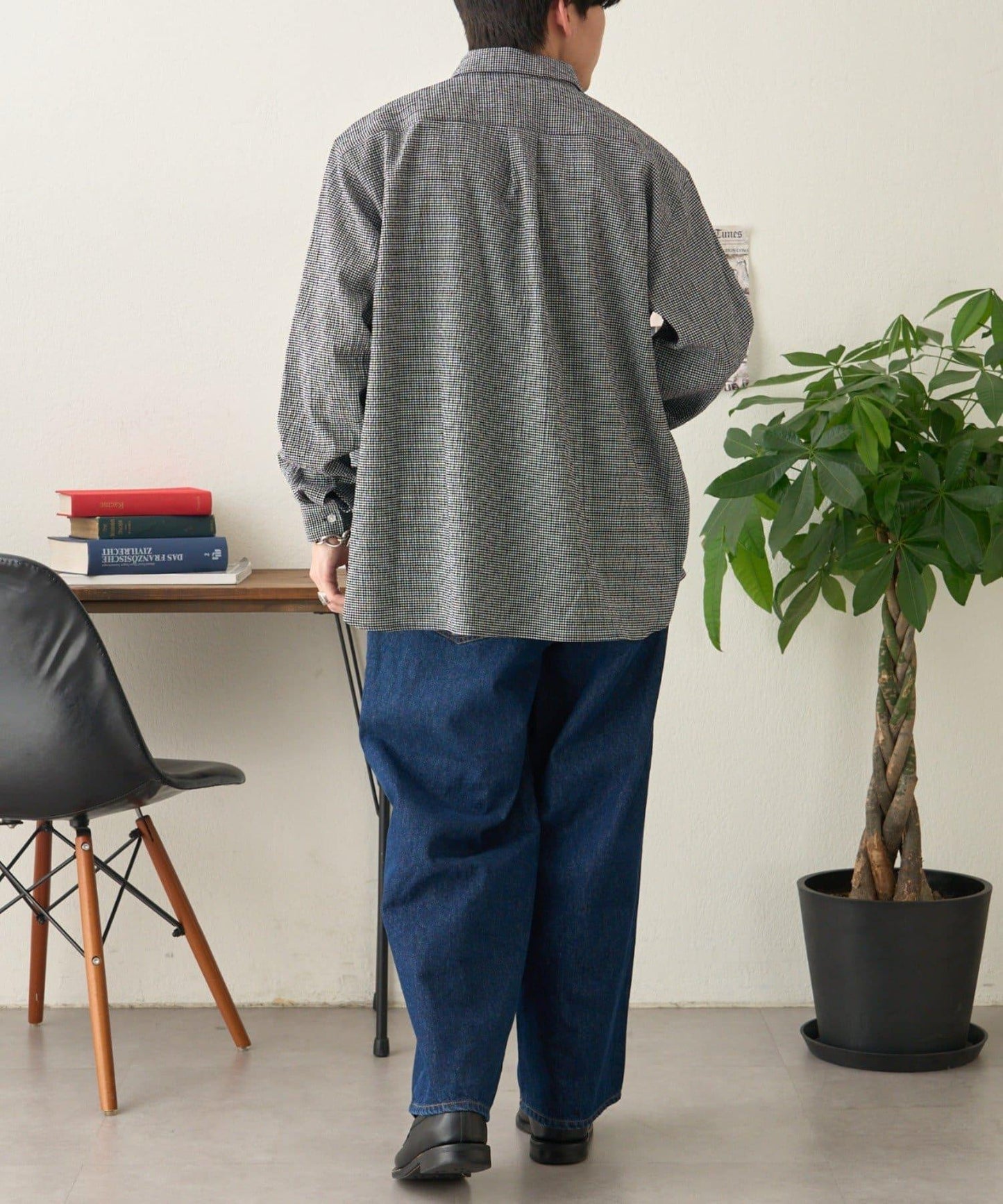 【男女通用】寬鬆剪裁透視足球格紋襯衫