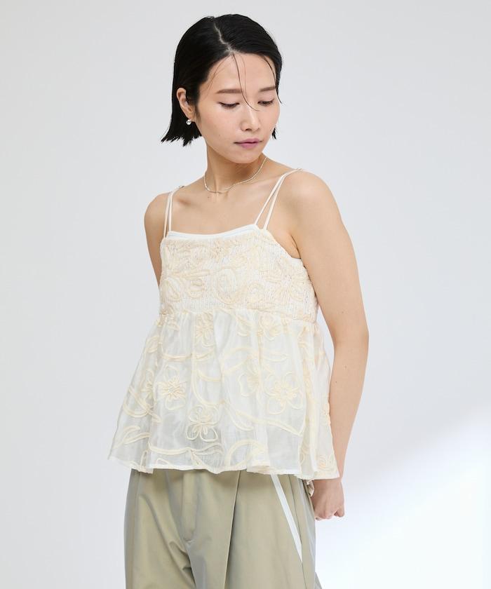 刺繡蕾絲網紗吊帶背心上衣
