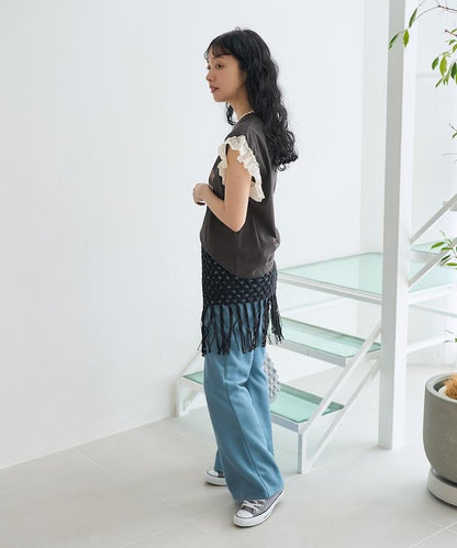 袖蕾絲拼接logo印花T恤