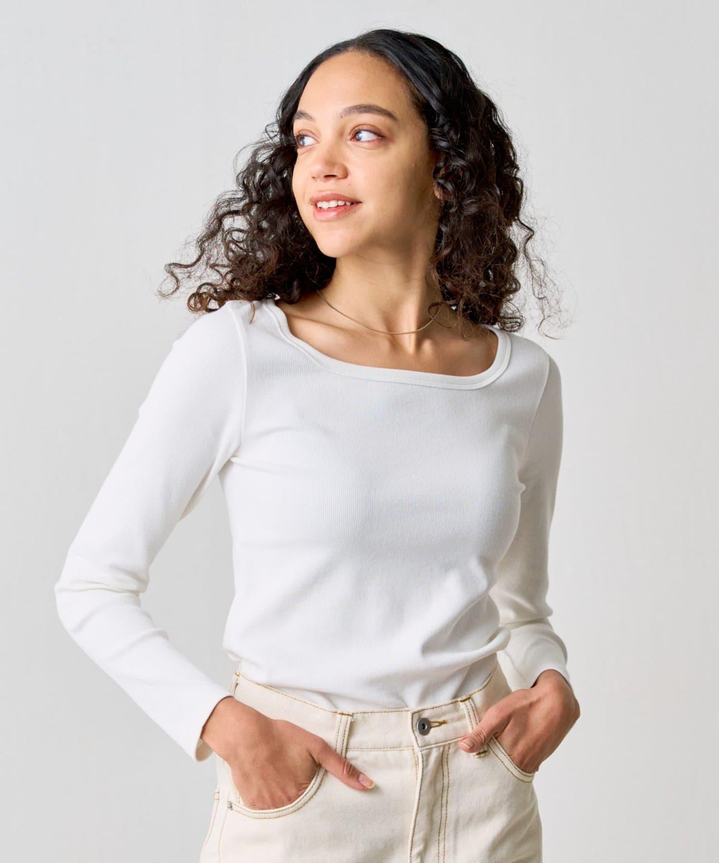 方領針織長袖套頭衫